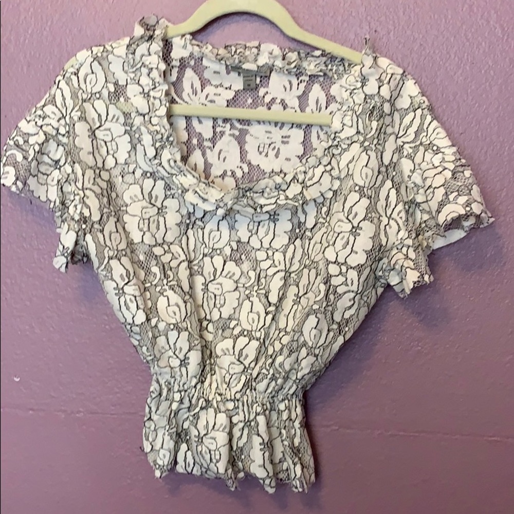 Black and white floral lace top